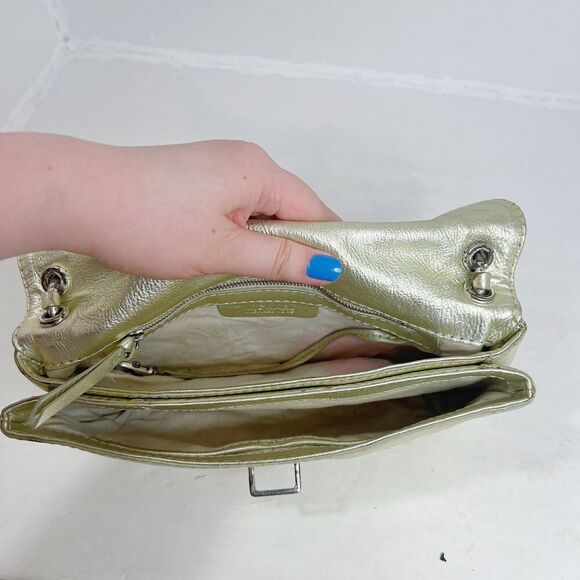 Vintage Michael Kors Fulton Gold Leather Shoulder Bag Silver Chain Purse - Picture 4 of 11